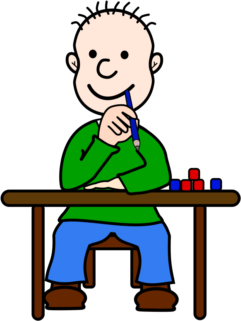 Cartoon Child Thinkingat Desk.png PNG with transparent background