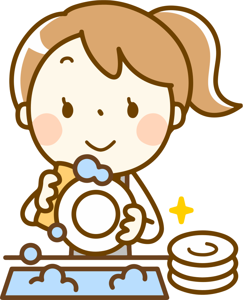 Cartoon Child Washing Dishes