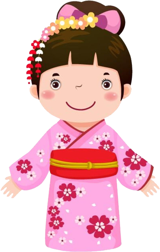 Cartoon Childin Pink Kimono PNG with transparent background