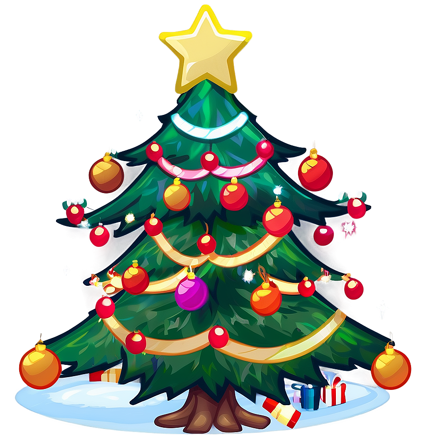 Cartoon Christmas Tree With Elves Png 25