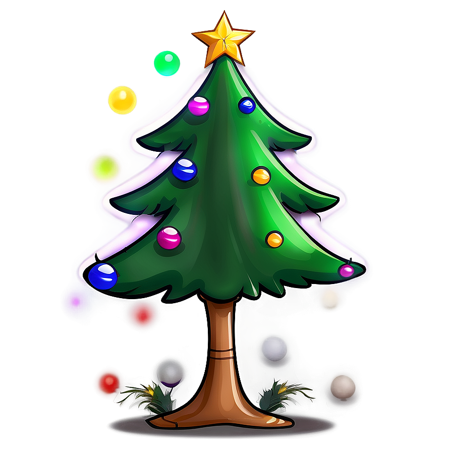 Cartoon Christmas Tree With Lights Png Ced37