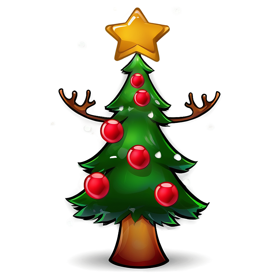 Cartoon Christmas Tree With Reindeer Png 37