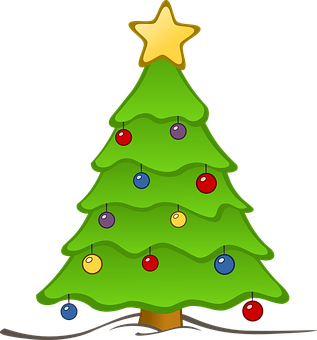 Cartoon Christmas Treewith Ornamentsand Star PNG with transparent background