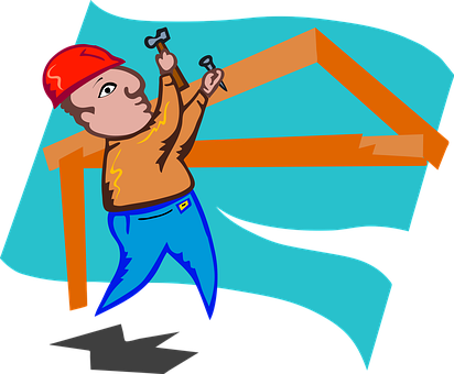 Cartoon Construction Worker Hammering PNG with transparent background