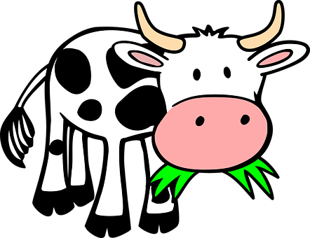 Cartoon Cow Eating Grass