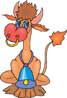 Cartoon Cow Ringing Bell PNG with transparent background