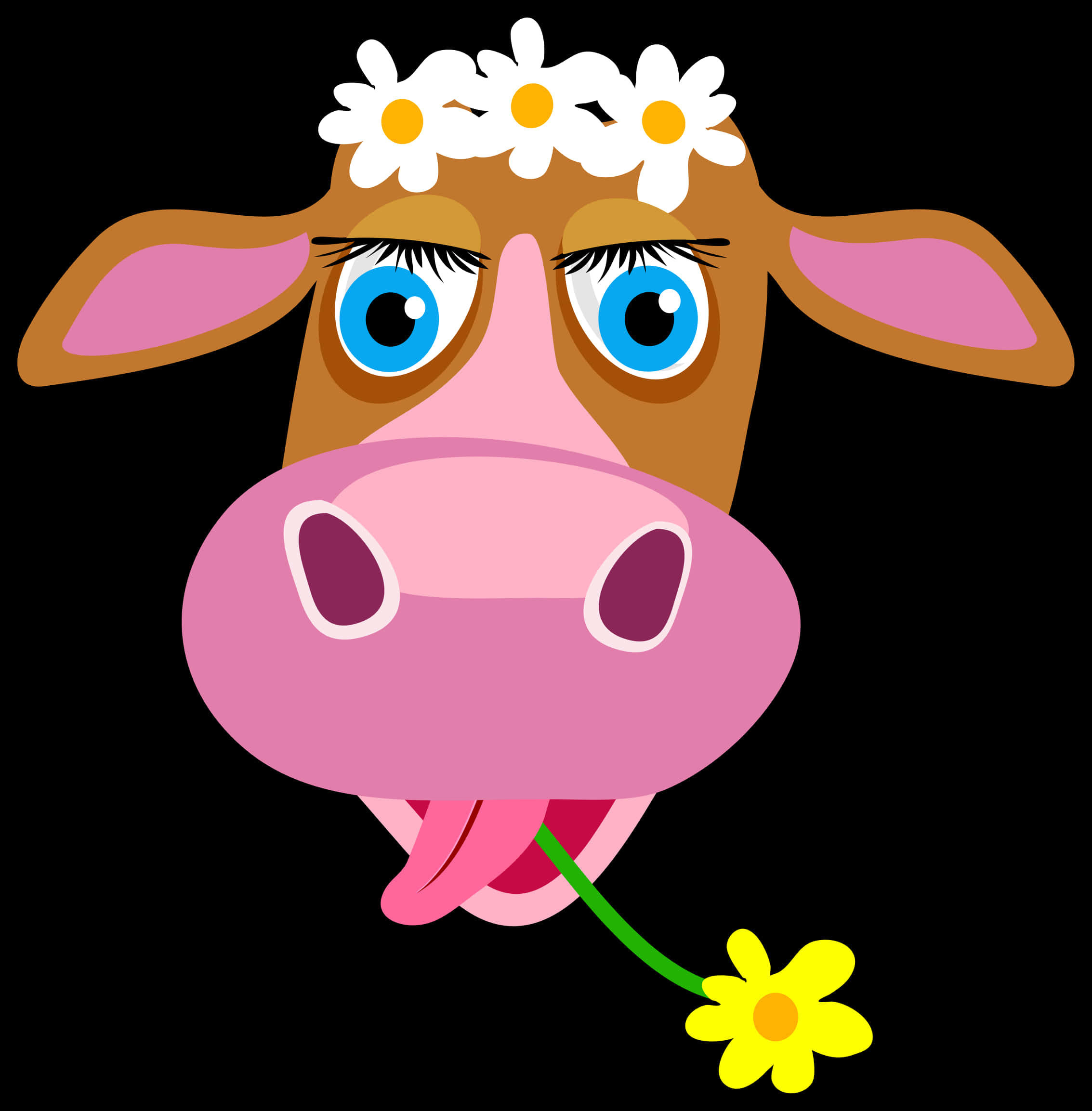 Cartoon Cow With Daisy Flower