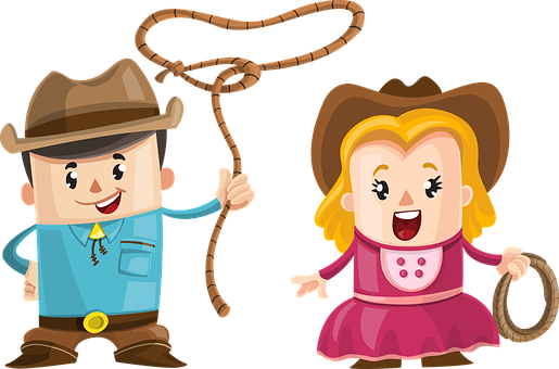 Cartoon Cowboy Couple Illustration PNG with transparent background