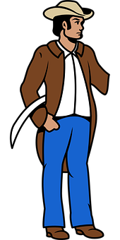 Cartoon Cowboy Standing With Lasso PNG with transparent background