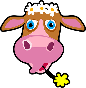 Cartoon Cowwith Daisy Flowers PNG with transparent background