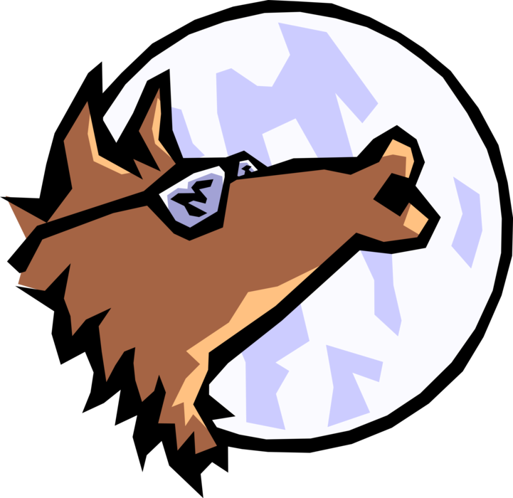 Cartoon Coyote Profile Against Moon