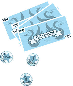 Cartoon Currency Billsand Coins PNG with transparent background