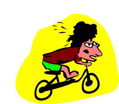Cartoon Cyclist Speeding Through Yellow Background PNG with transparent background