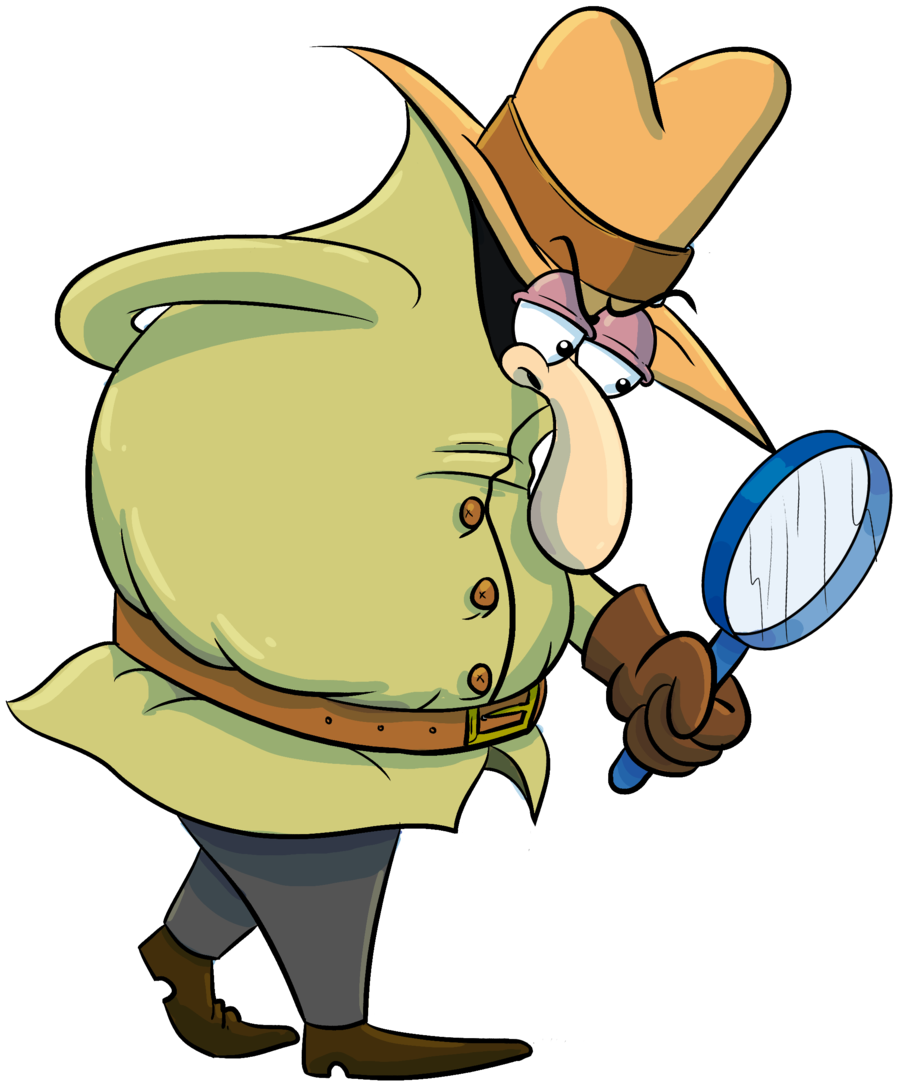 Cartoon Detective With Magnifying Glass