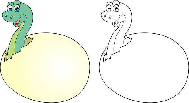 Cartoon Dinosaurs Hatching From Eggs PNG with transparent background