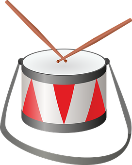 Cartoon Drumwith Drumsticks PNG with transparent background
