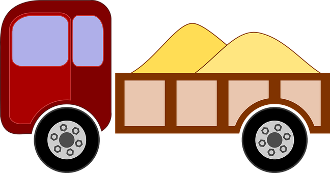 Cartoon Dump Truck Loaded With Sand PNG with transparent background