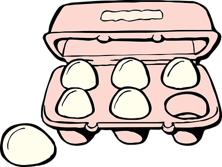 Cartoon Egg Cartonand Single Egg PNG with transparent background