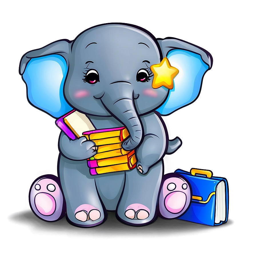 Cartoon Elephant With Book Png Scg35