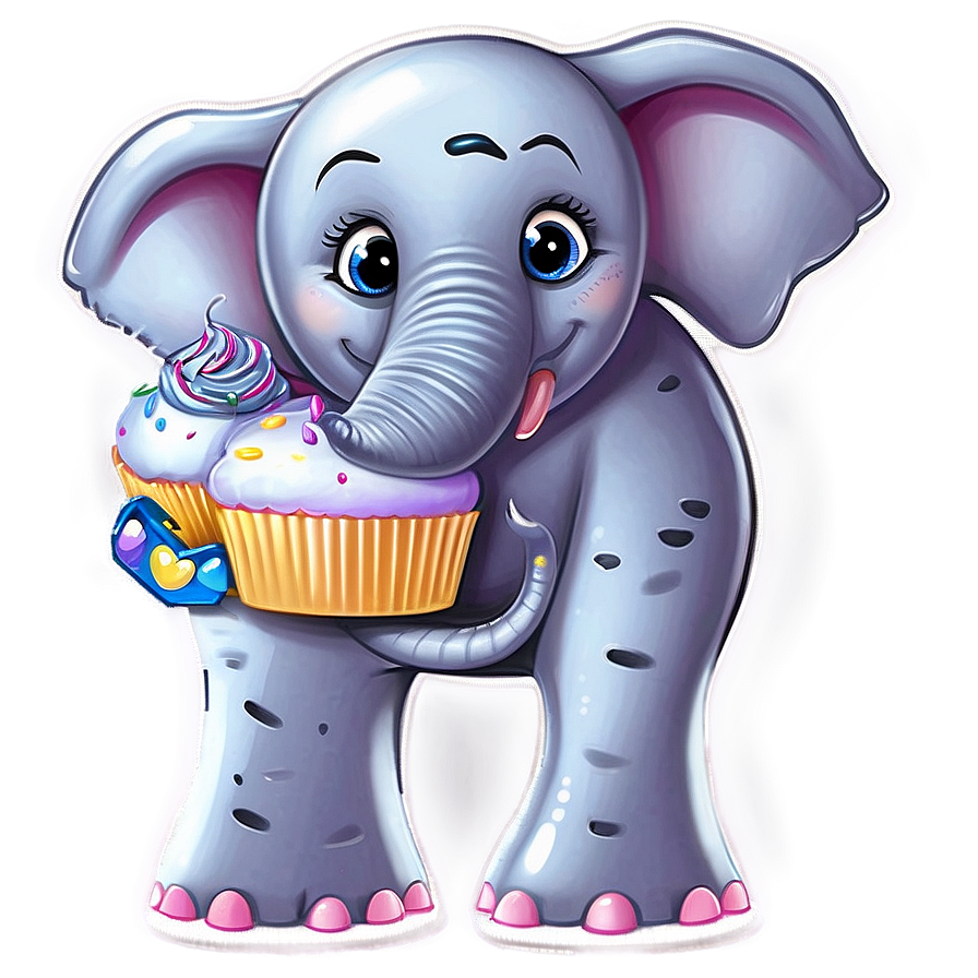 Cartoon Elephant With Cupcake Png 06272024