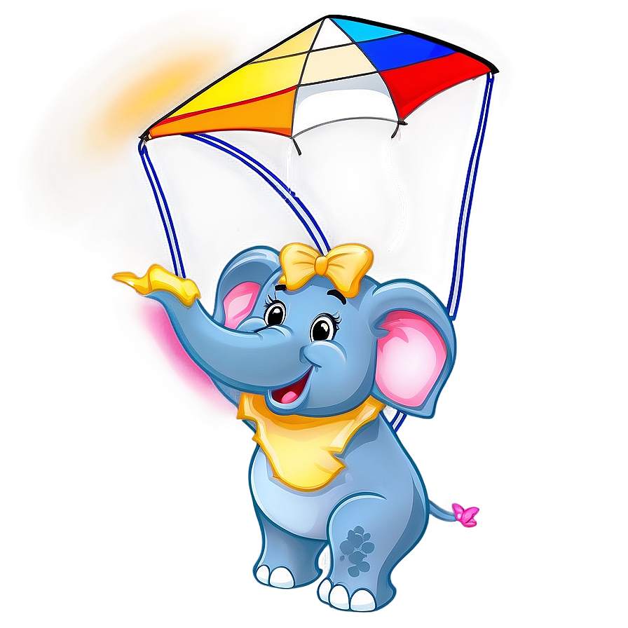 Cartoon Elephant With Kite Png 06272024