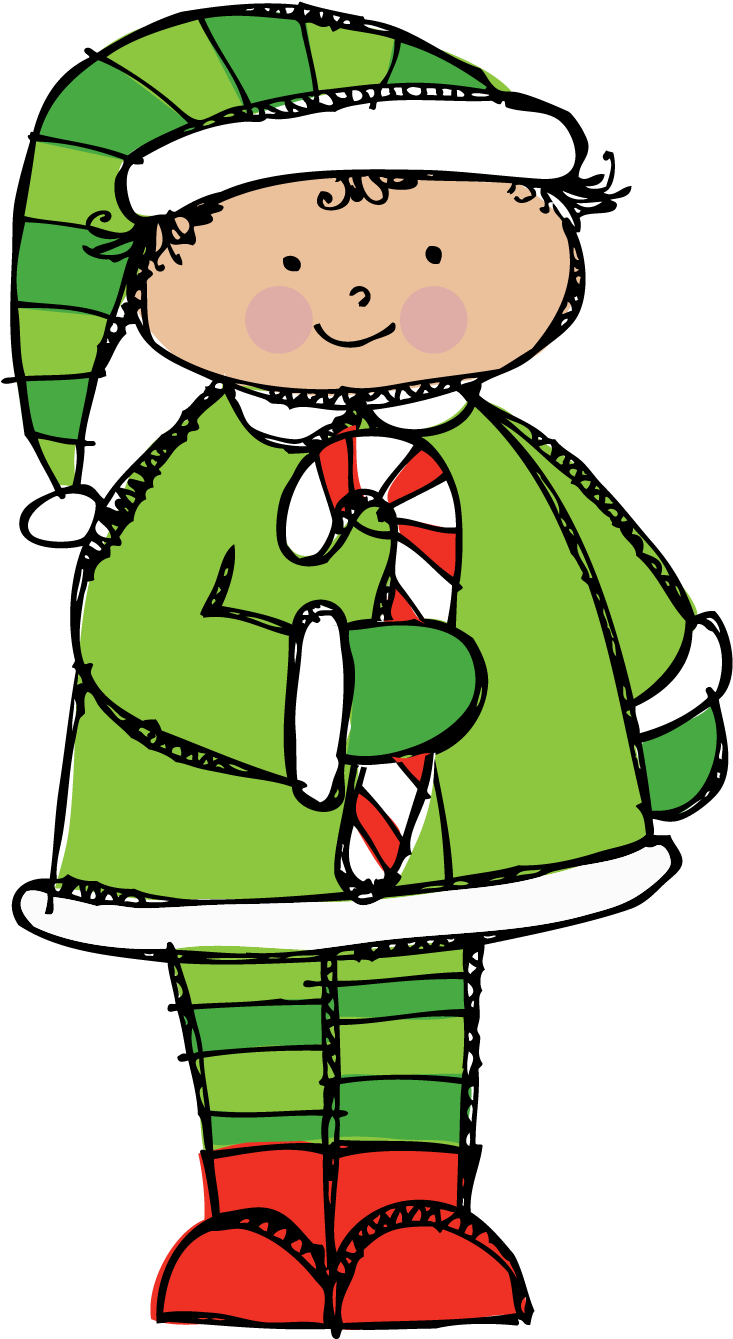 Cartoon Elf Holding Candy Cane