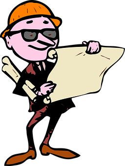 Cartoon Engineer Reviewing Blueprints PNG with transparent background