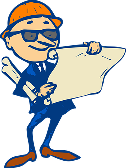 Cartoon Engineer Reviewing Blueprints PNG with transparent background