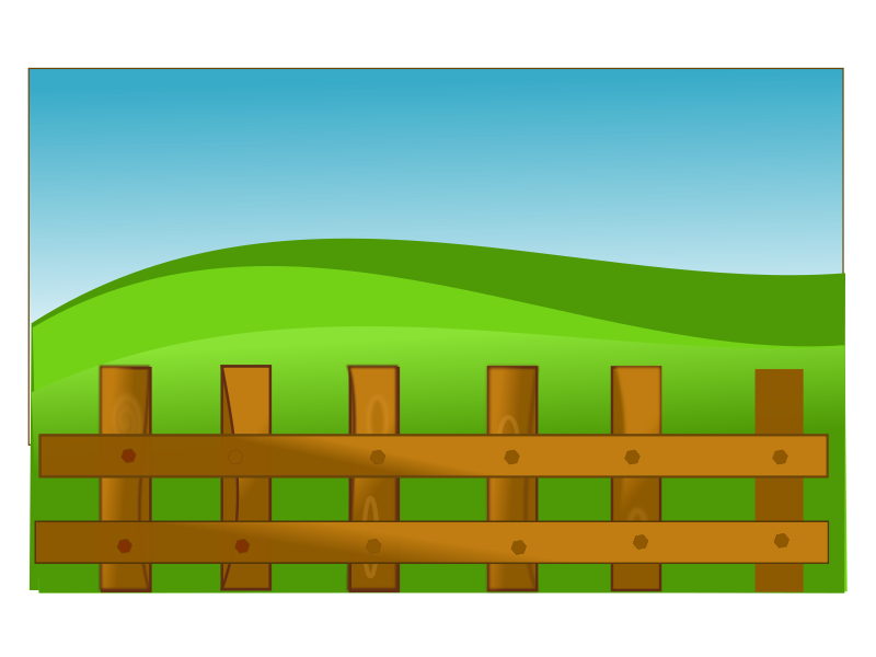 Cartoon Farm Fence Green Hills Background PNG with transparent background