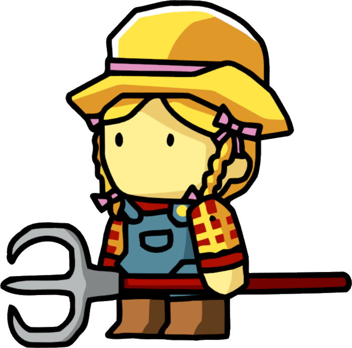 Cartoon Farmer Girlwith Pitchfork