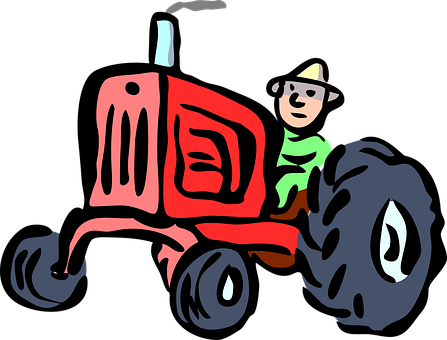 Cartoon Farmeron Red Tractor PNG with transparent background