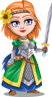 Cartoon Female Knightwith Sword PNG with transparent background
