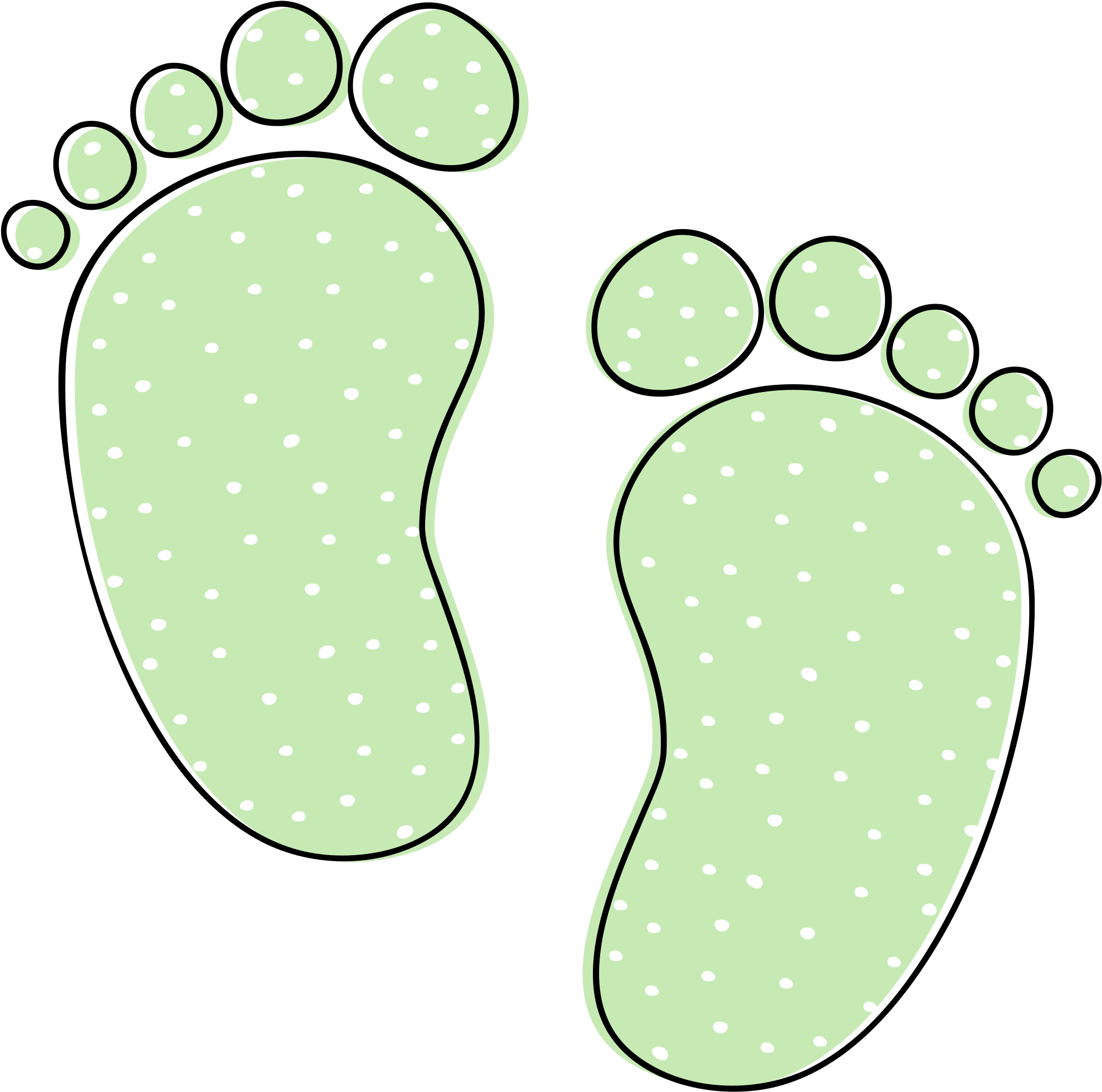 Cartoon Footprints Green Polka Dots