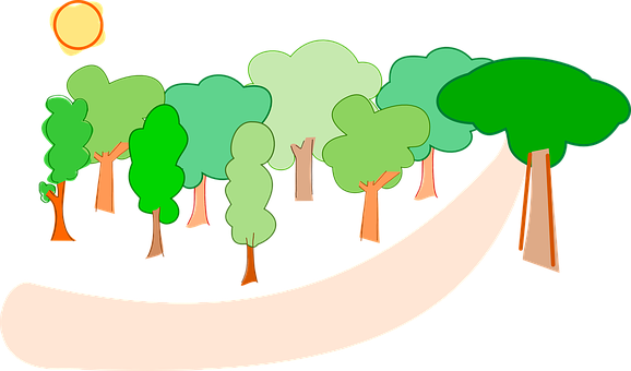Cartoon Forest Path Sunrise PNG with transparent background