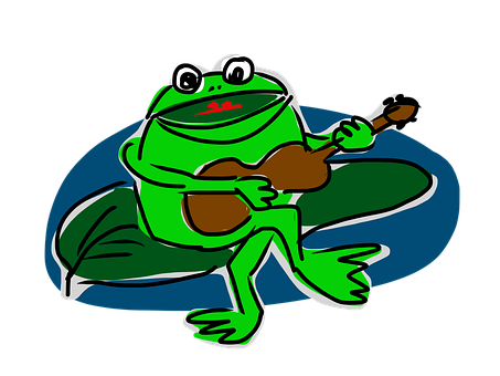 Cartoon Frog Playing Guitar PNG with transparent background