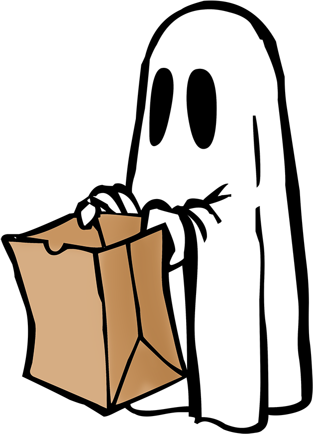 Cartoon Ghost Holding Paper Bag