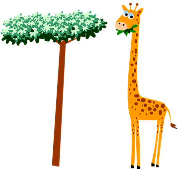 Cartoon Giraffe Eating Leaves PNG with transparent background