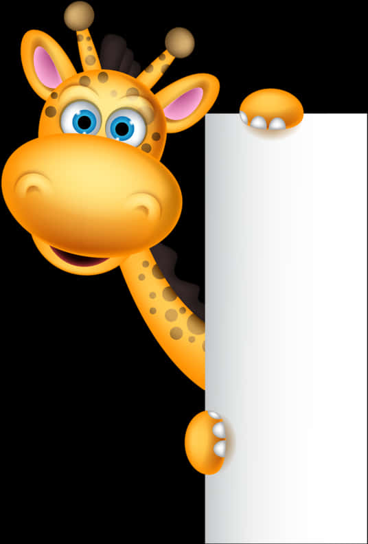 Cartoon Giraffe Peeking Blank Sign