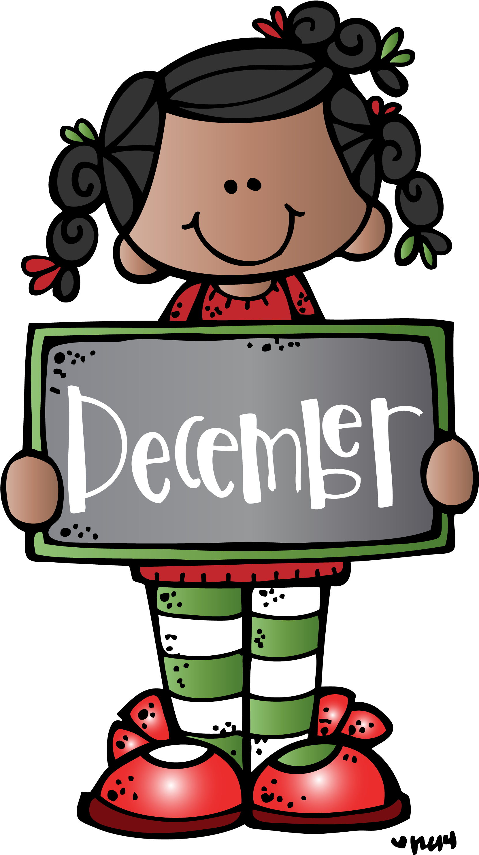 Cartoon Girl Holding December Sign PNG with transparent background