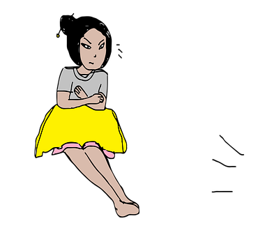 Cartoon Girl Sitting Cross Armed