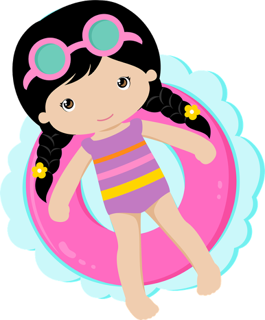 Cartoon Girl Swimming Ring Illustration