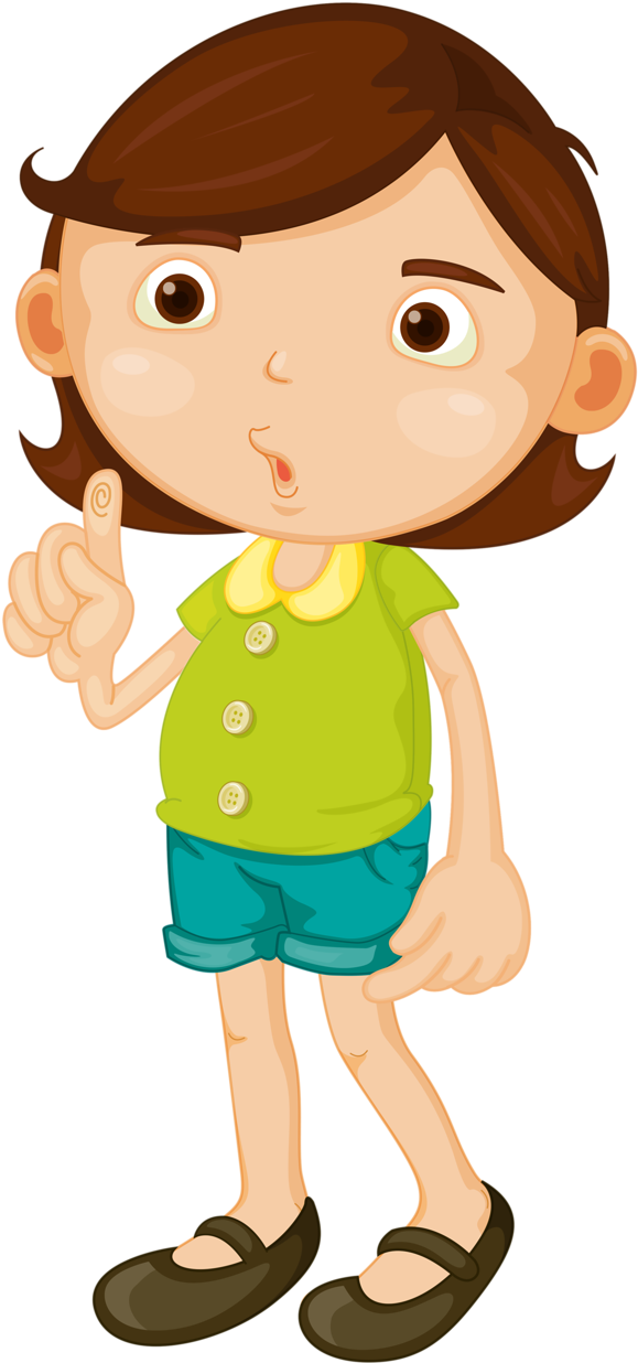 Cartoon Girl Thinking Pose PNG with transparent background
