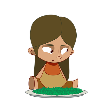 Cartoon Girl Unhappy With Food PNG with transparent background