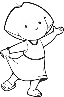 Cartoon Girl Waving Line Drawing PNG with transparent background