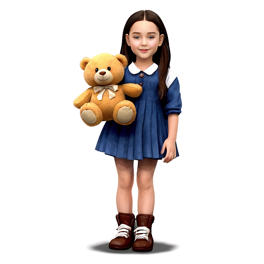 Cartoon Girl With Teddy Bear Png Lst56