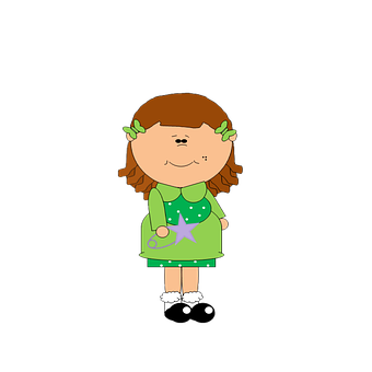 Cartoon Girlin Green Dress