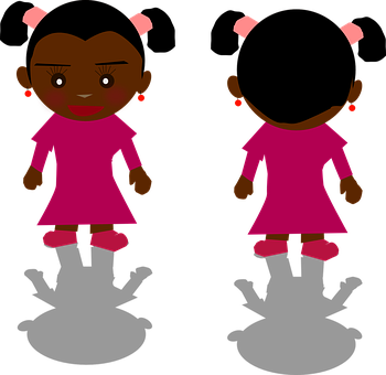 Cartoon Girlin Pink Dress Frontand Back View