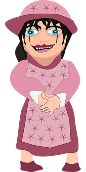Cartoon Girlin Pink Dressand Hat PNG with transparent background