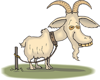 Cartoon Goat Tied To Post