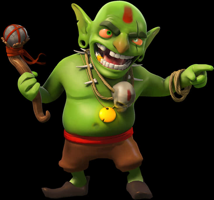 Cartoon Goblinwith Staff PNG image with a transparent background, free high-resolution download
